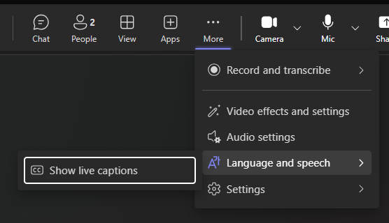 Microsoft Teams Language options